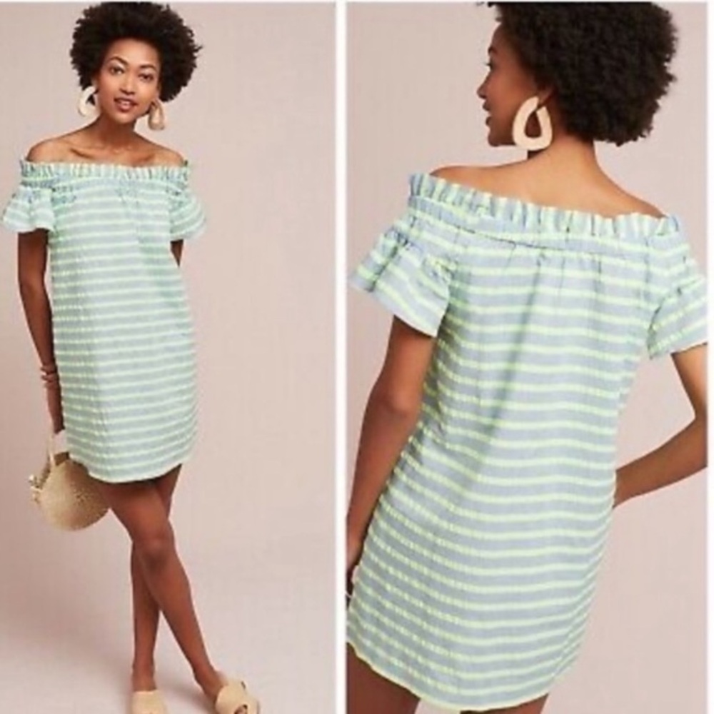 Corey Lynn Calter Bayside Striped Off The Shoulder Mini Dress Size Large